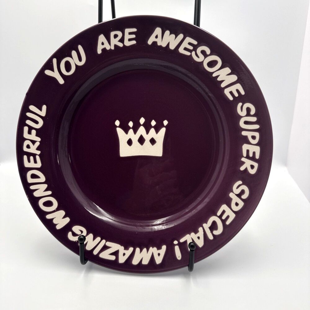 RARE! Love You Plates "YOU ARE AWESOME" Purple Ceramic Glazed 11" Plate NEW